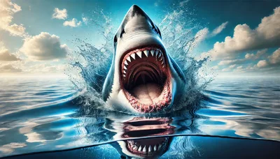 Great White Shark Breaching Ocean Surface