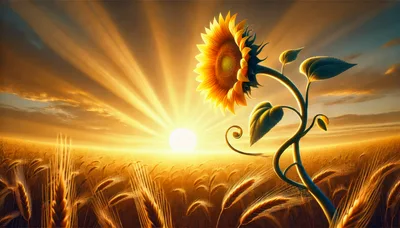 Single Sunflower Standing In A Golden Wheat Field