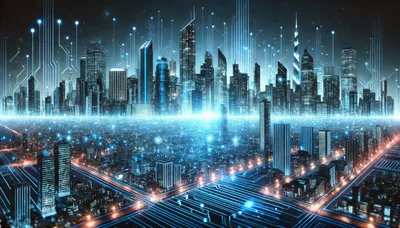 Futuristic Cyberpunk Cityscape With Digital Data Streams