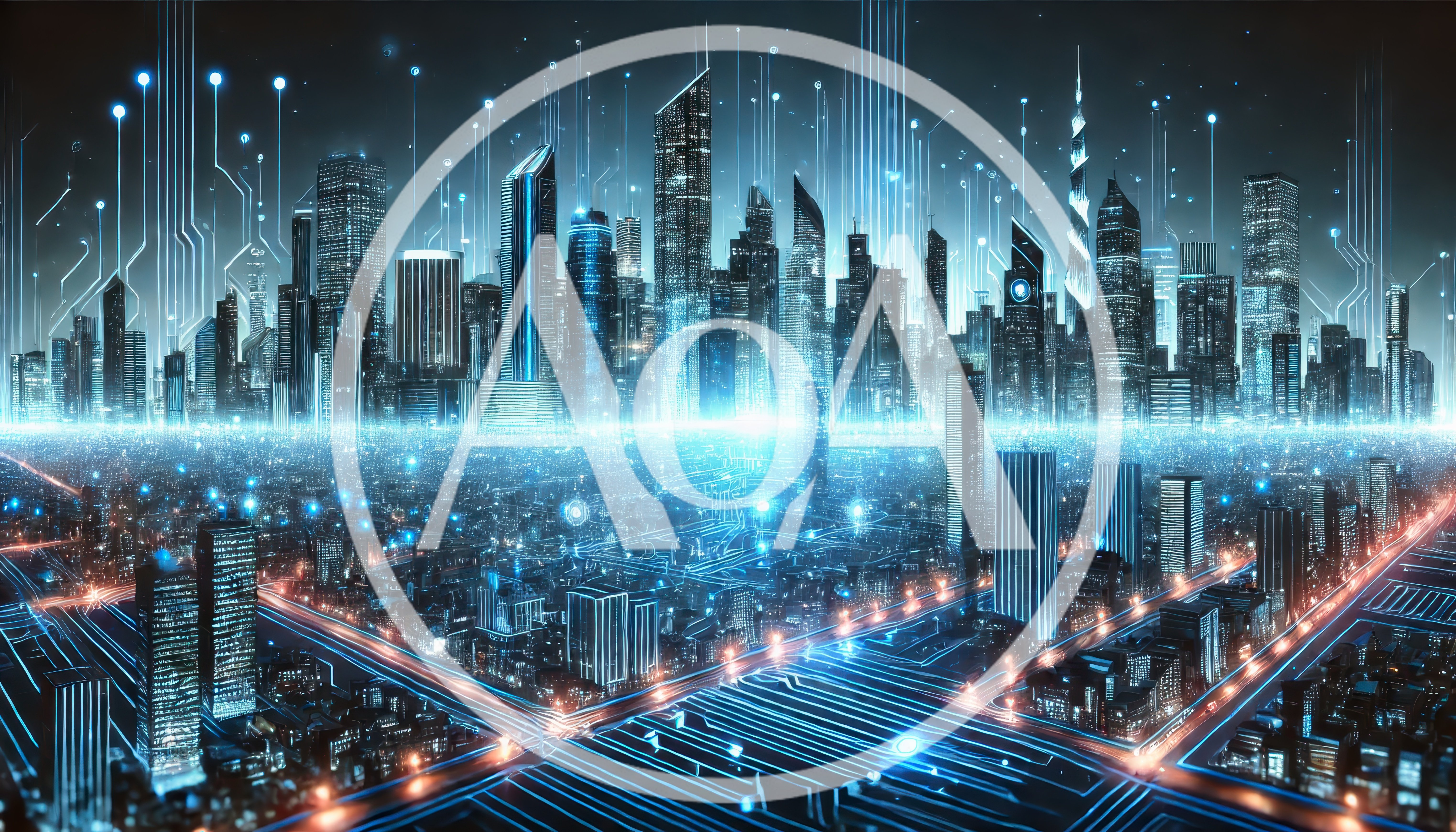 Futuristic Cyberpunk Cityscape With Digital Data Streams