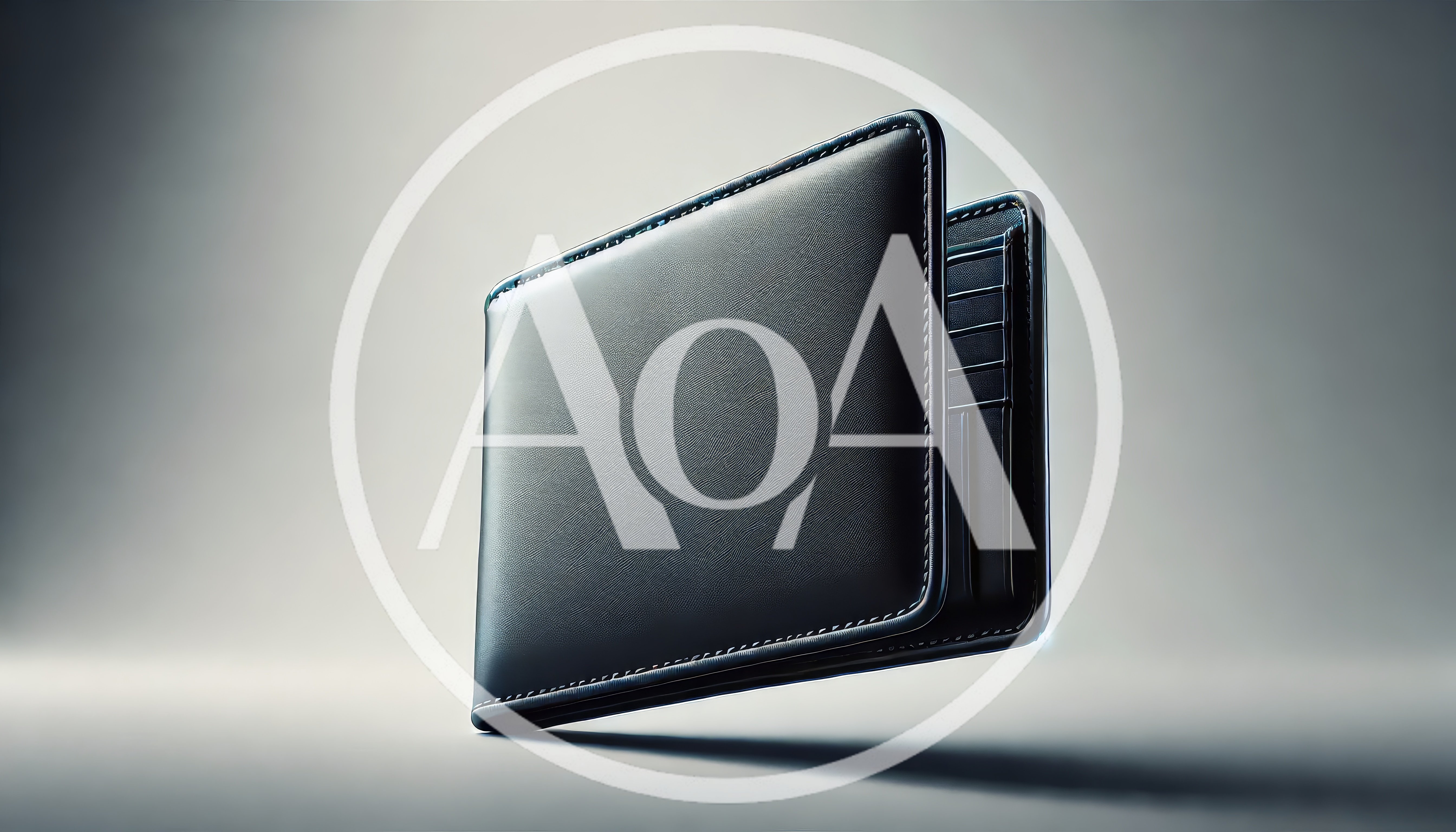 Black Leather Wallet Floating Against A Neutral Background