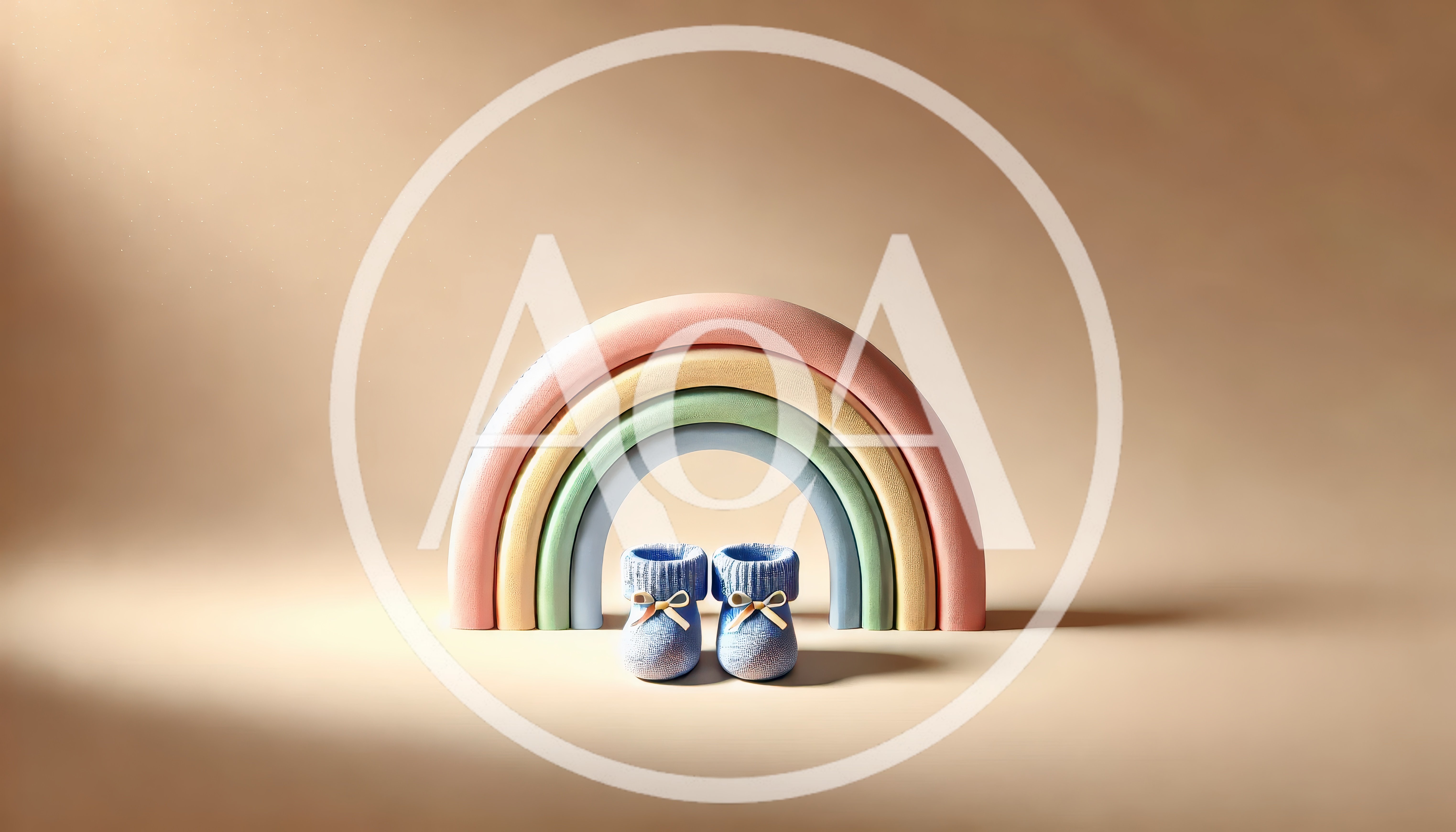 Blue Baby Booties Under A Pastel Rainbow Arch