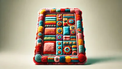 Colorful Textured Fabric Patchwork Art Piece