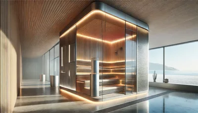 Modern Luxury Sauna Interior With Ocean View