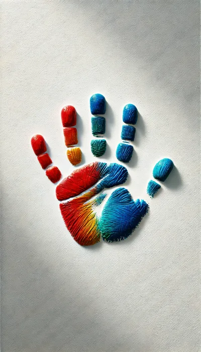 Colorful Painted Handprint On Textured White Background