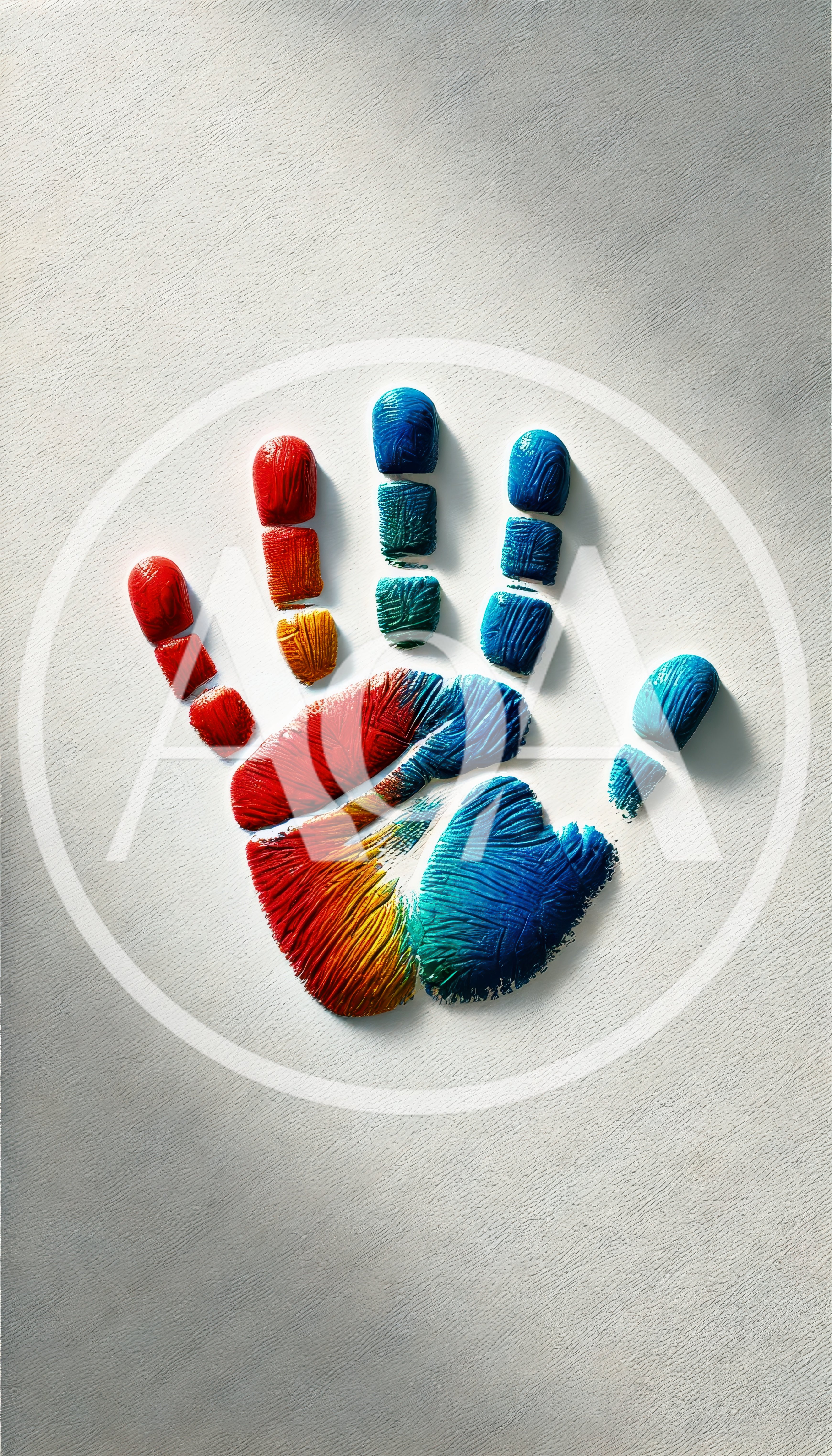 Colorful Painted Handprint On Textured White Background