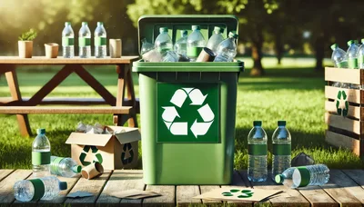 Green Recycling Bin With Plastic Bottles In Park