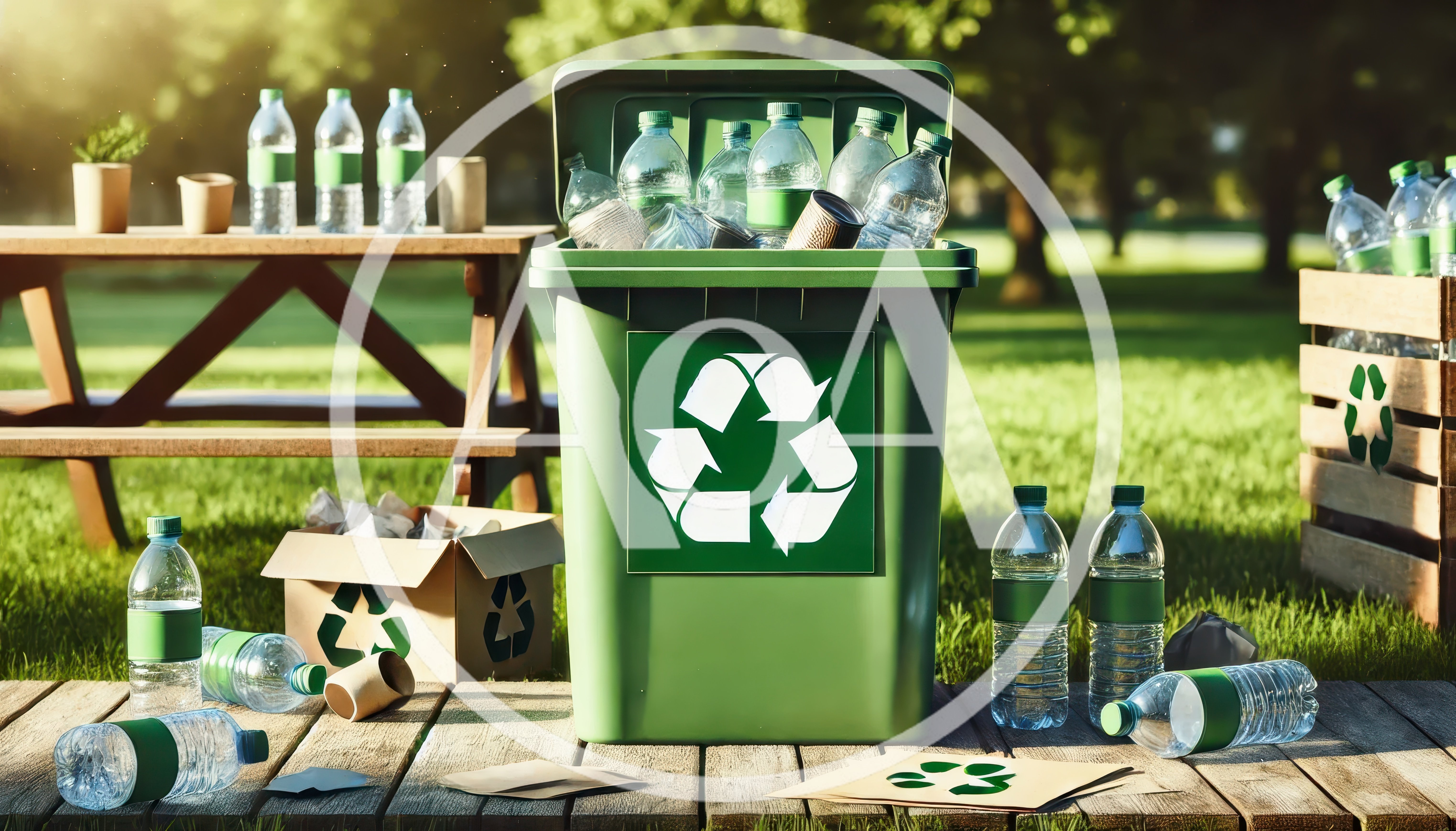 Green Recycling Bin With Plastic Bottles In Park