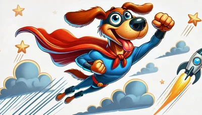 Cartoon Superhero Dog Flying Through The Sky