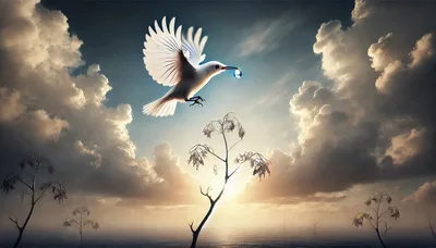 White Bird Carrying A Water Droplet Over Barren Landscape