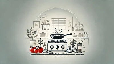 Minimalist Illustration Of Cooking In A Modern Kitchen