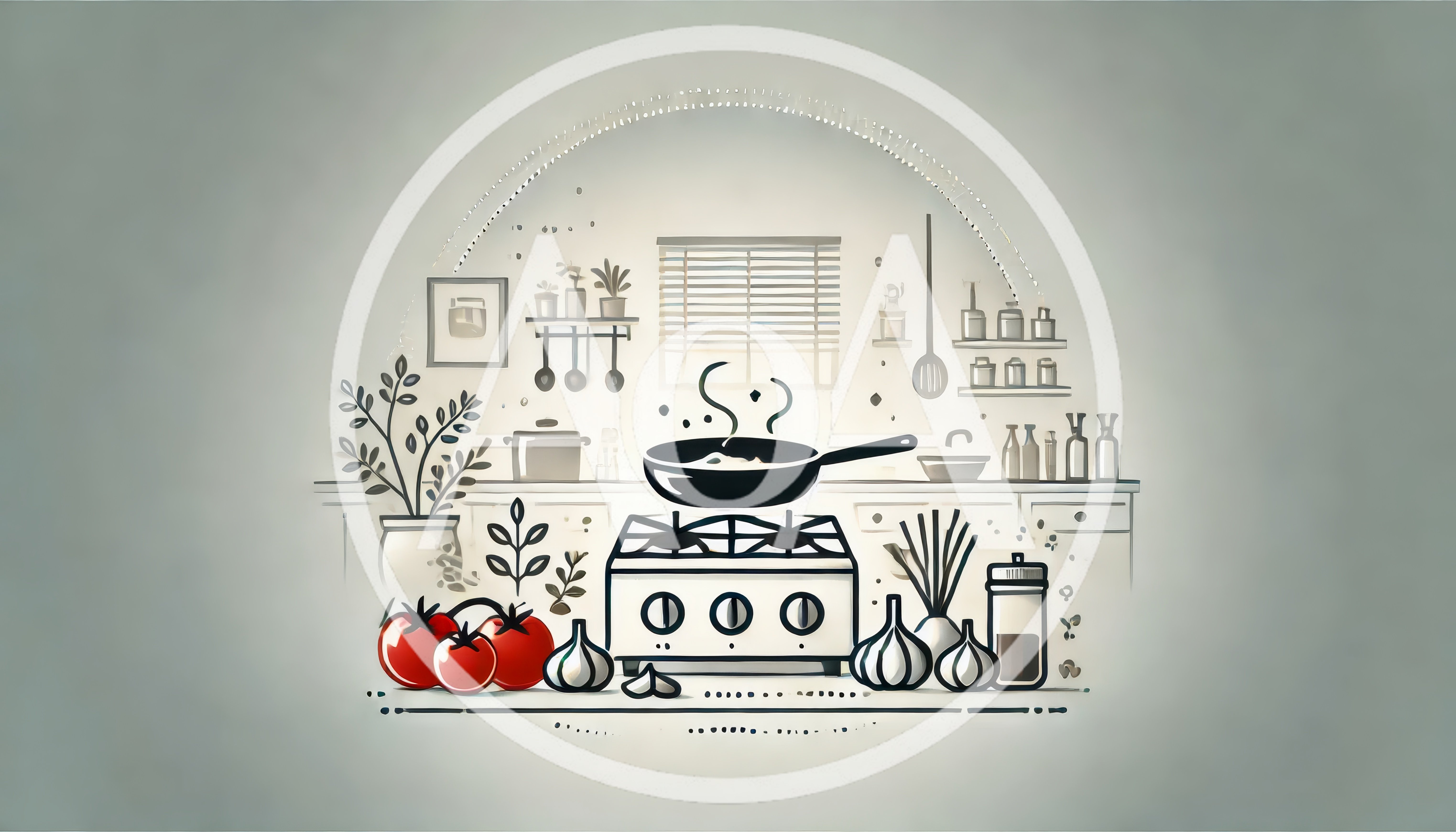 Minimalist Illustration Of Cooking In A Modern Kitchen