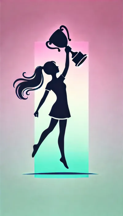 Silhouette Of A Girl Celebrating With A Trophy
