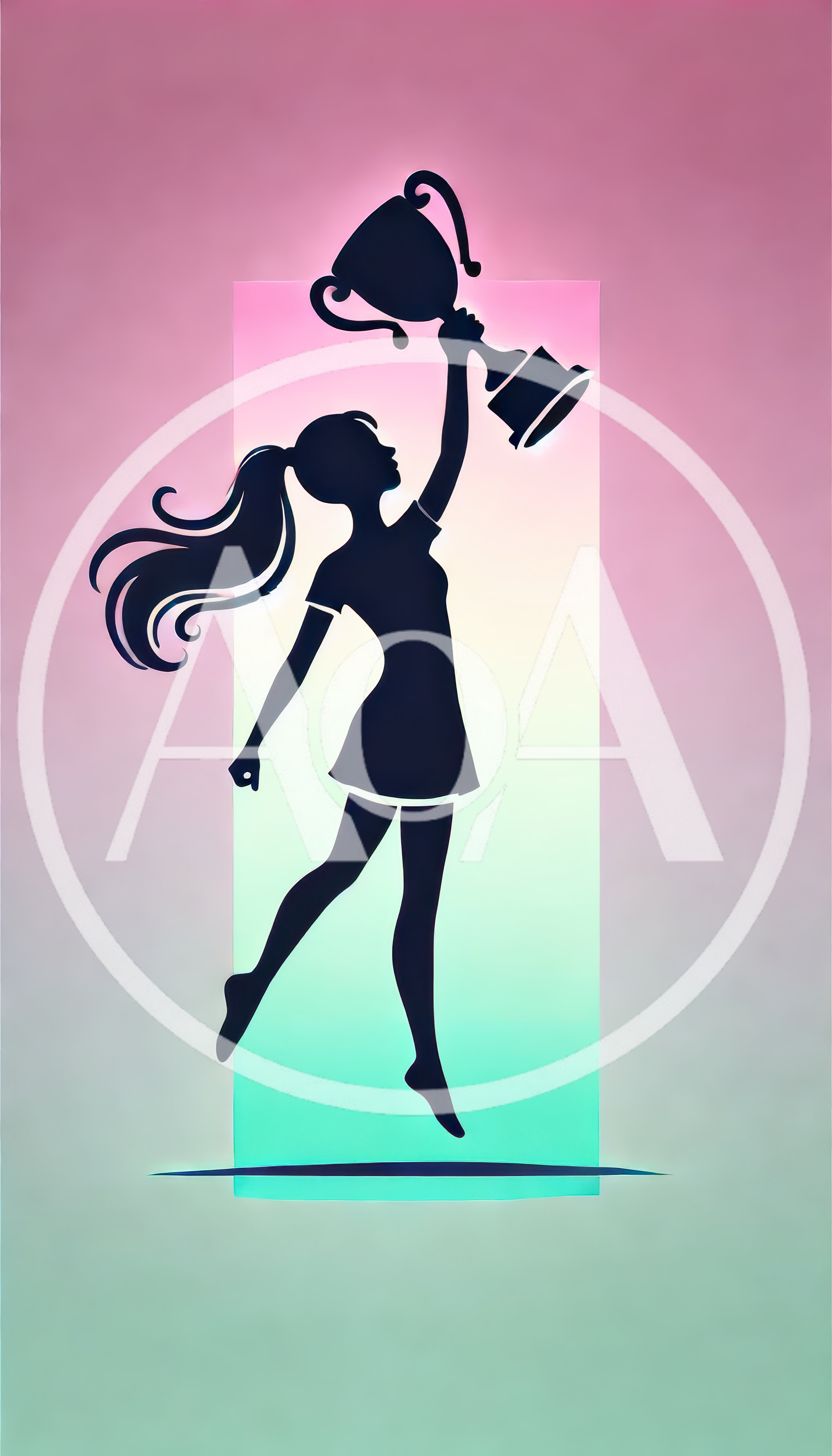 Silhouette Of A Girl Celebrating With A Trophy
