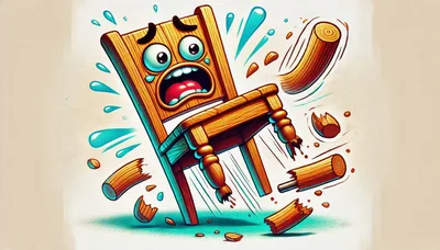 Cartoon Wooden Chair Breaking Into Pieces
