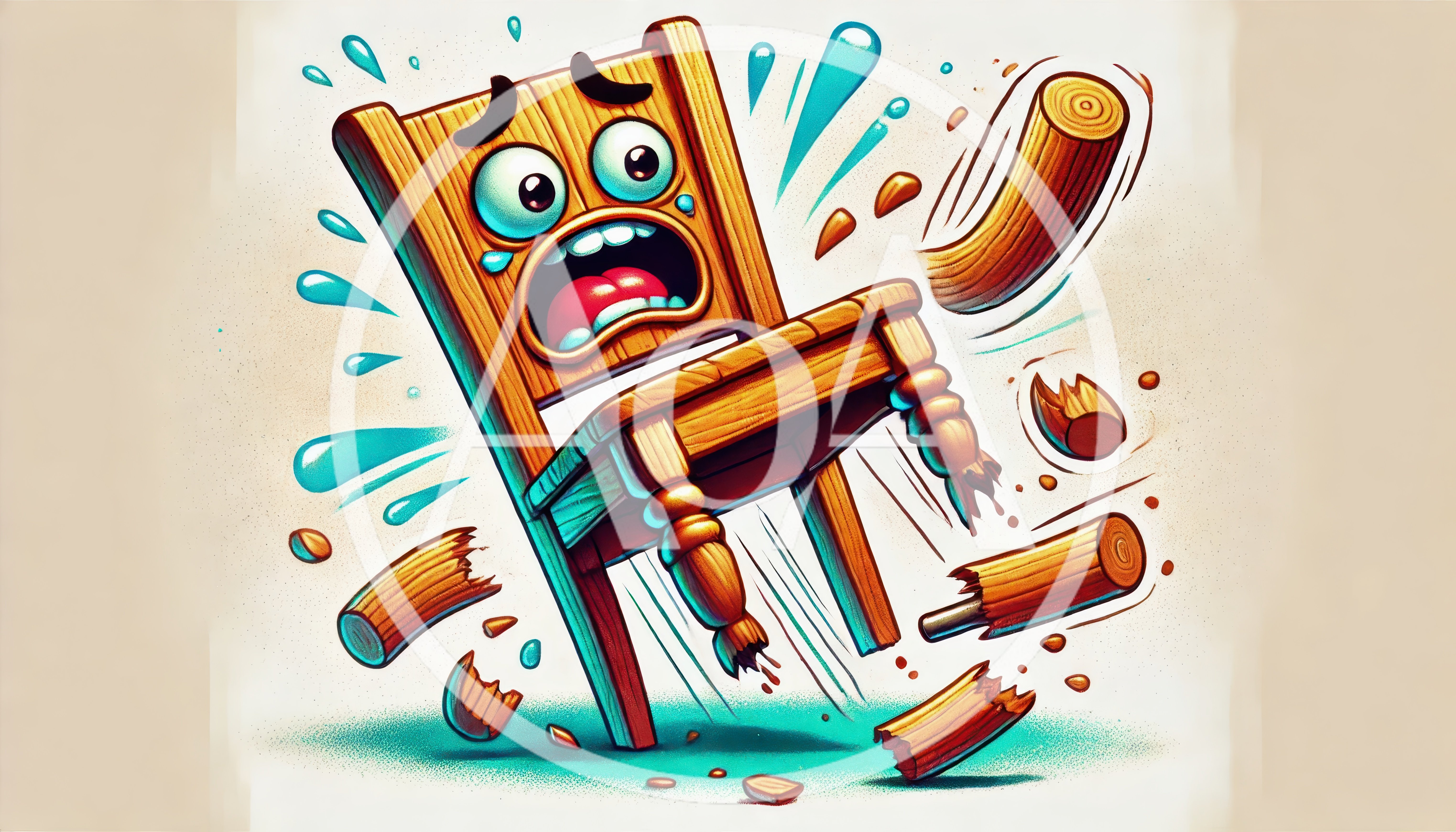 Cartoon Wooden Chair Breaking Into Pieces