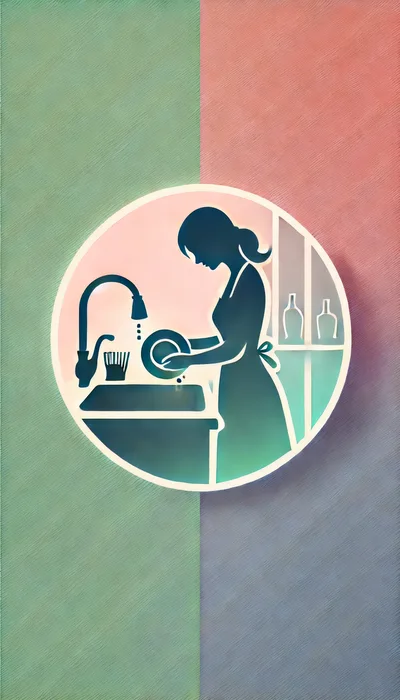 Minimalist Illustration Of A Woman Washing Dishes