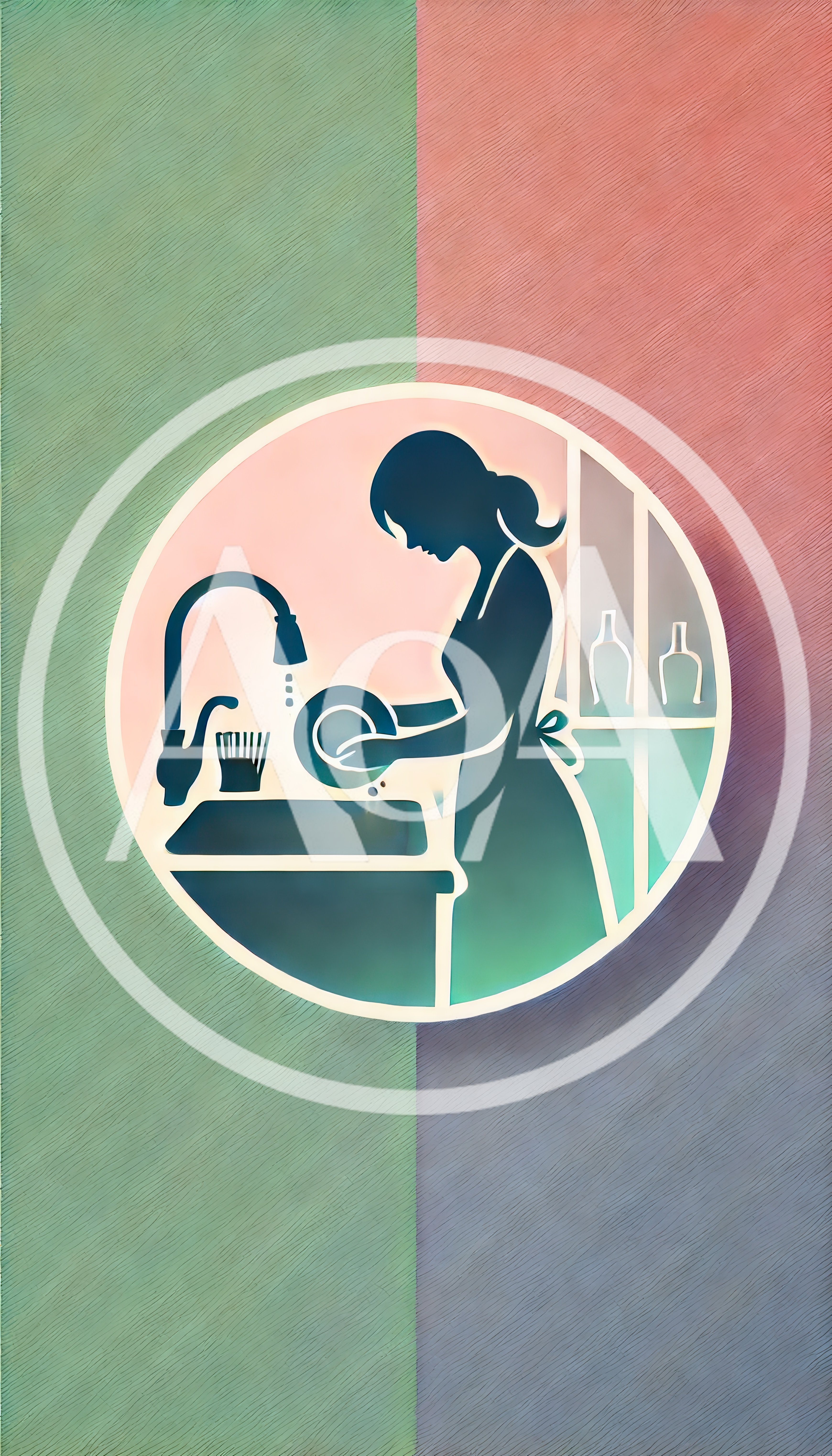 Minimalist Illustration Of A Woman Washing Dishes
