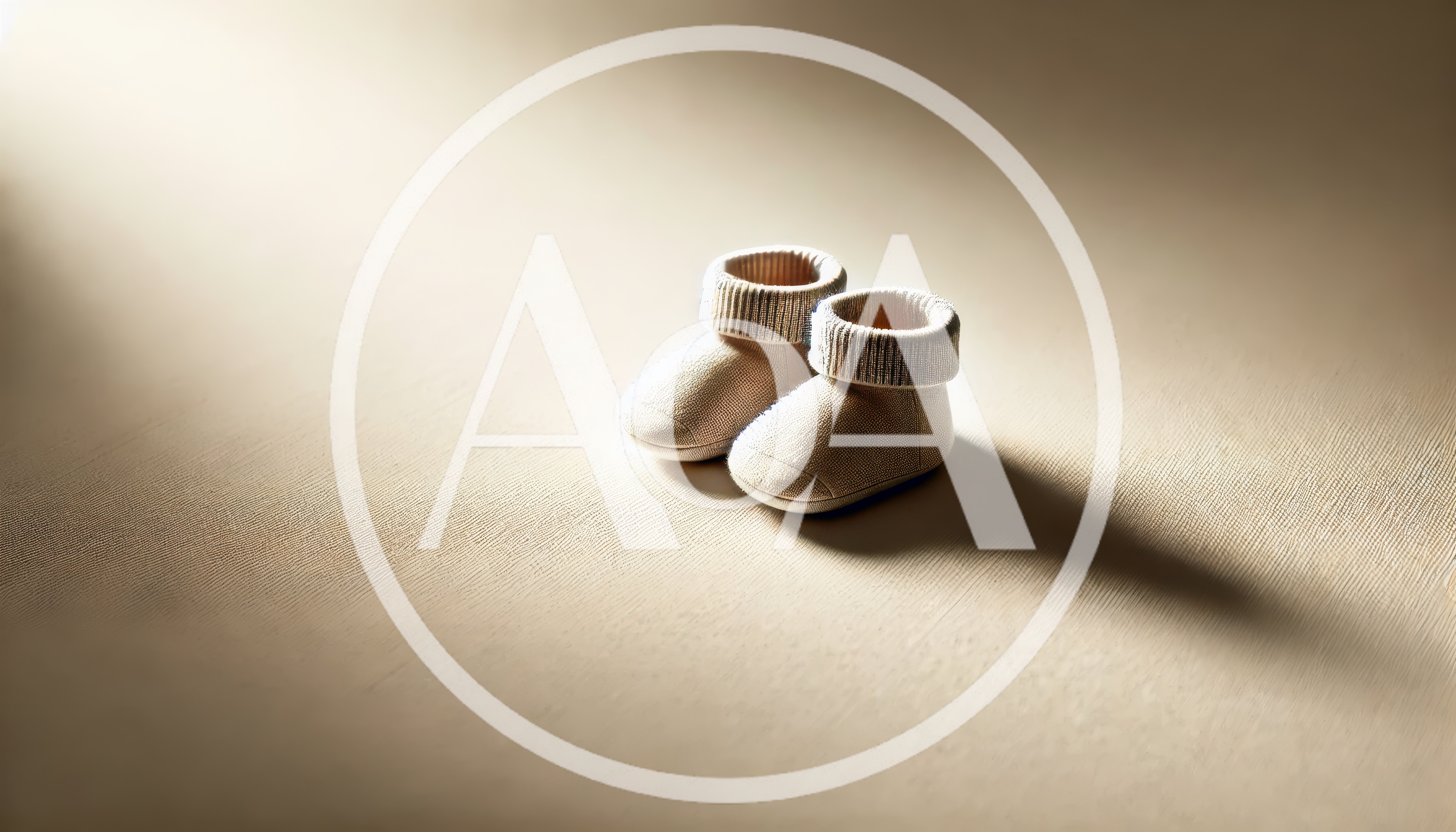 Pair Of Soft Beige Baby Booties On Textured Surface