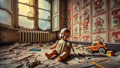 Creepy Vintage Doll In Abandoned Nursery Room