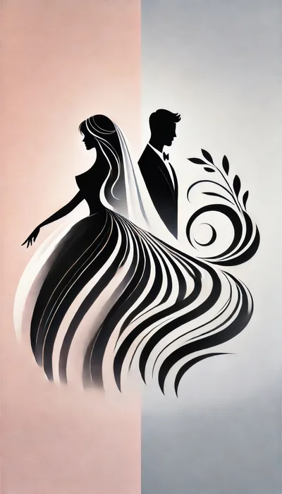 Minimalist Silhouette Illustration Of A Bride And Groom