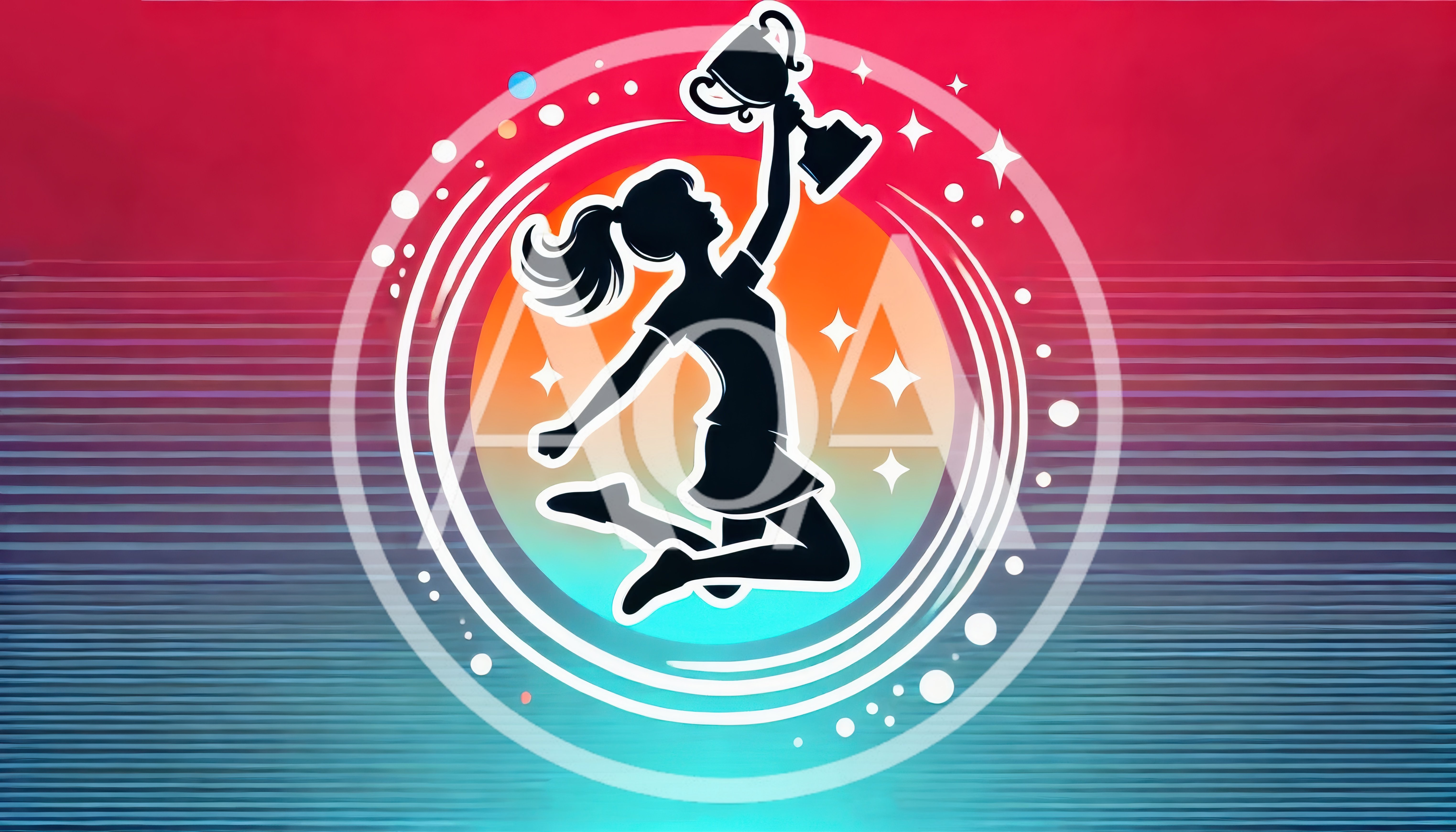 Silhouette Of A Girl Jumping With A Trophy
