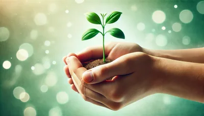 Hands Cupping A Small Green Plant Sprout