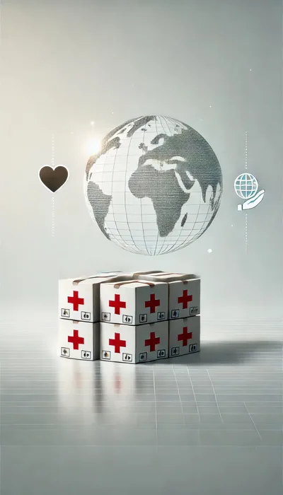 Humanitarian Aid Boxes With Digital Globe Concept