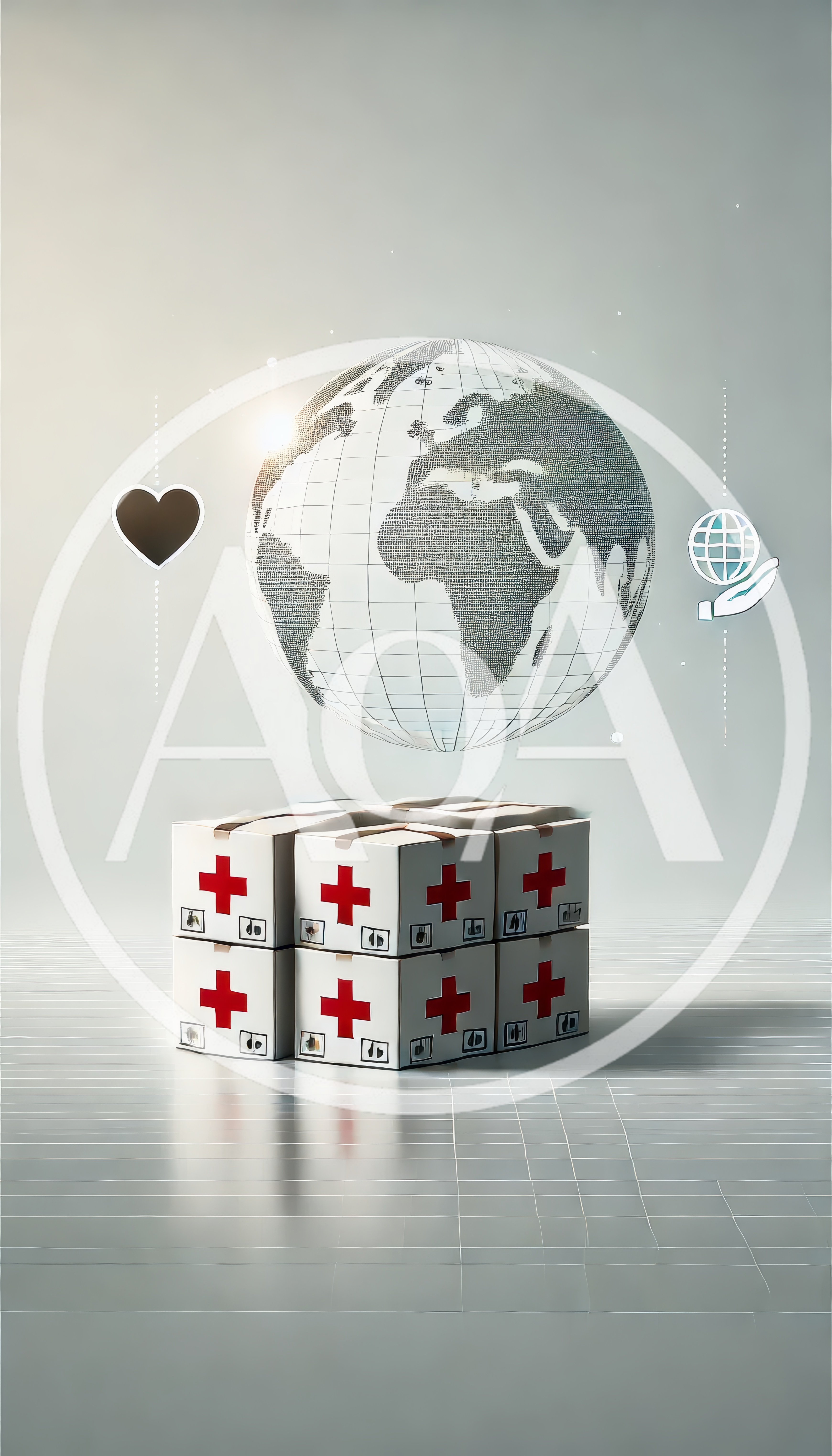 Humanitarian Aid Boxes With Digital Globe Concept