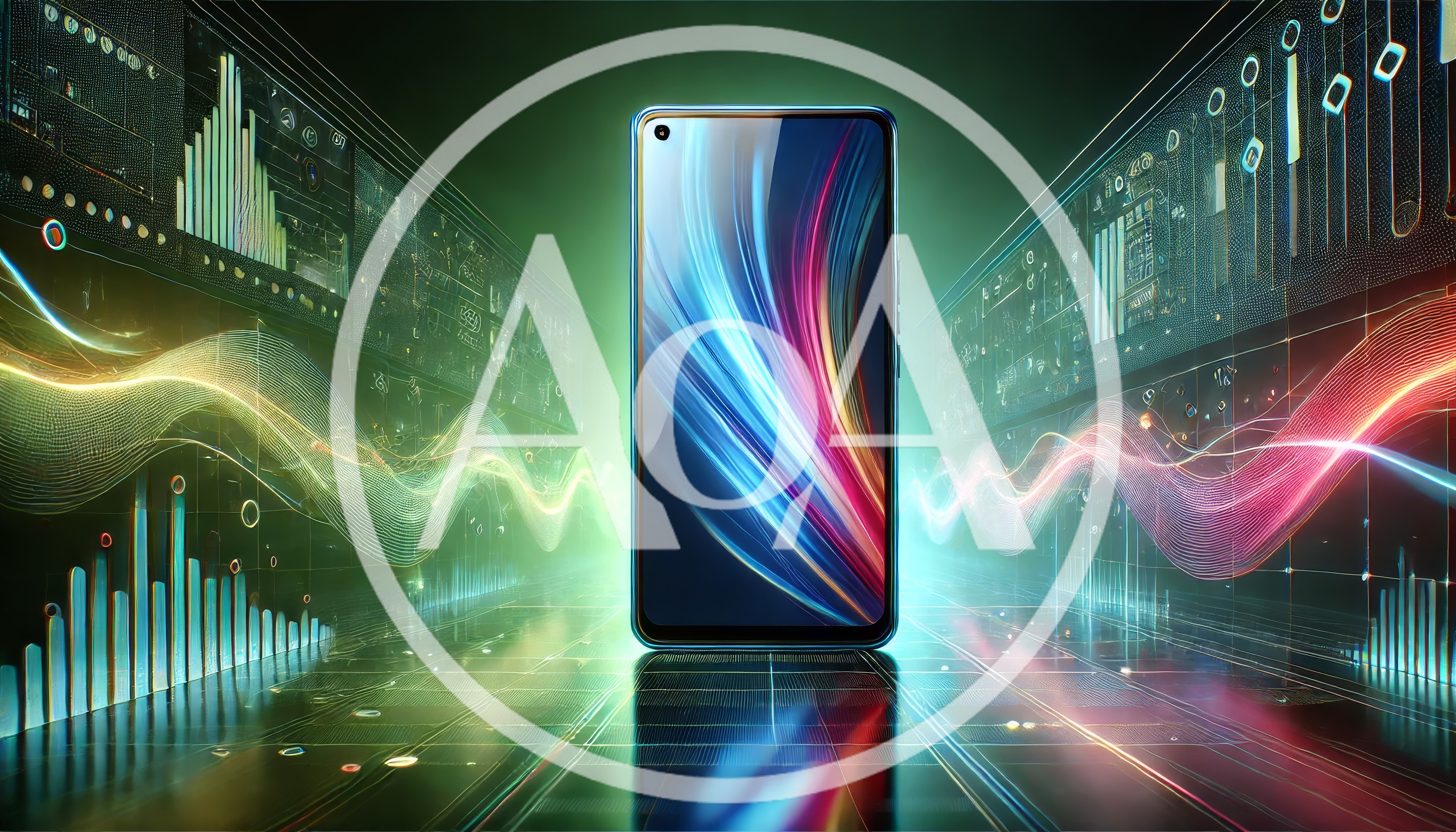 Smartphone Displaying Abstract Digital Light Waves