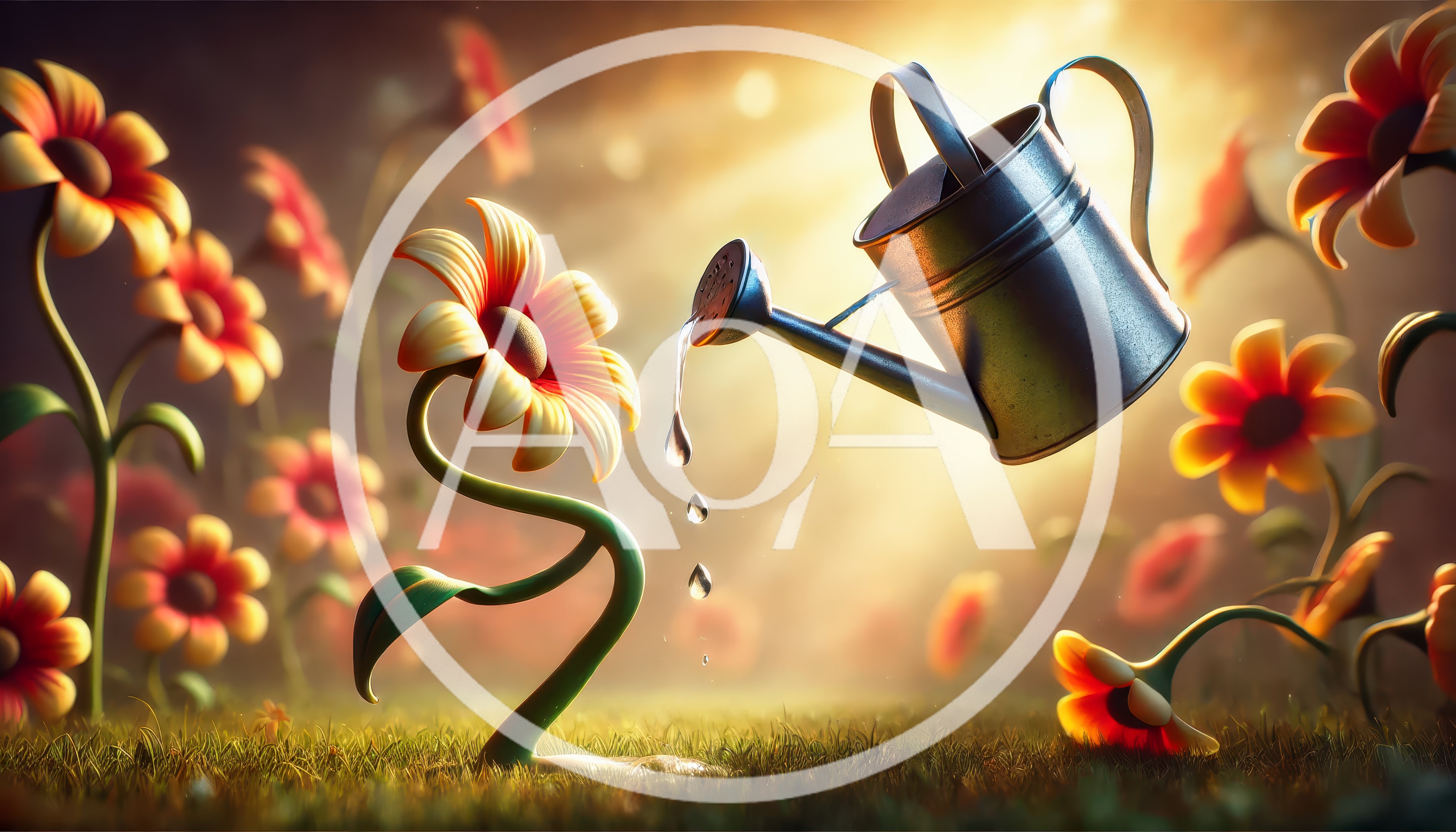 Magical Watering Can Nourishing A Vibrant Garden Flower
