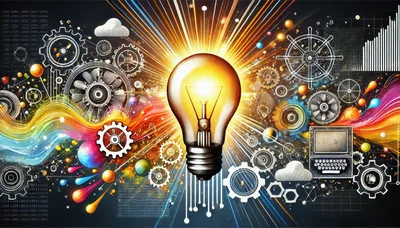Abstract Digital Concept With Glowing Light Bulb And Gears
