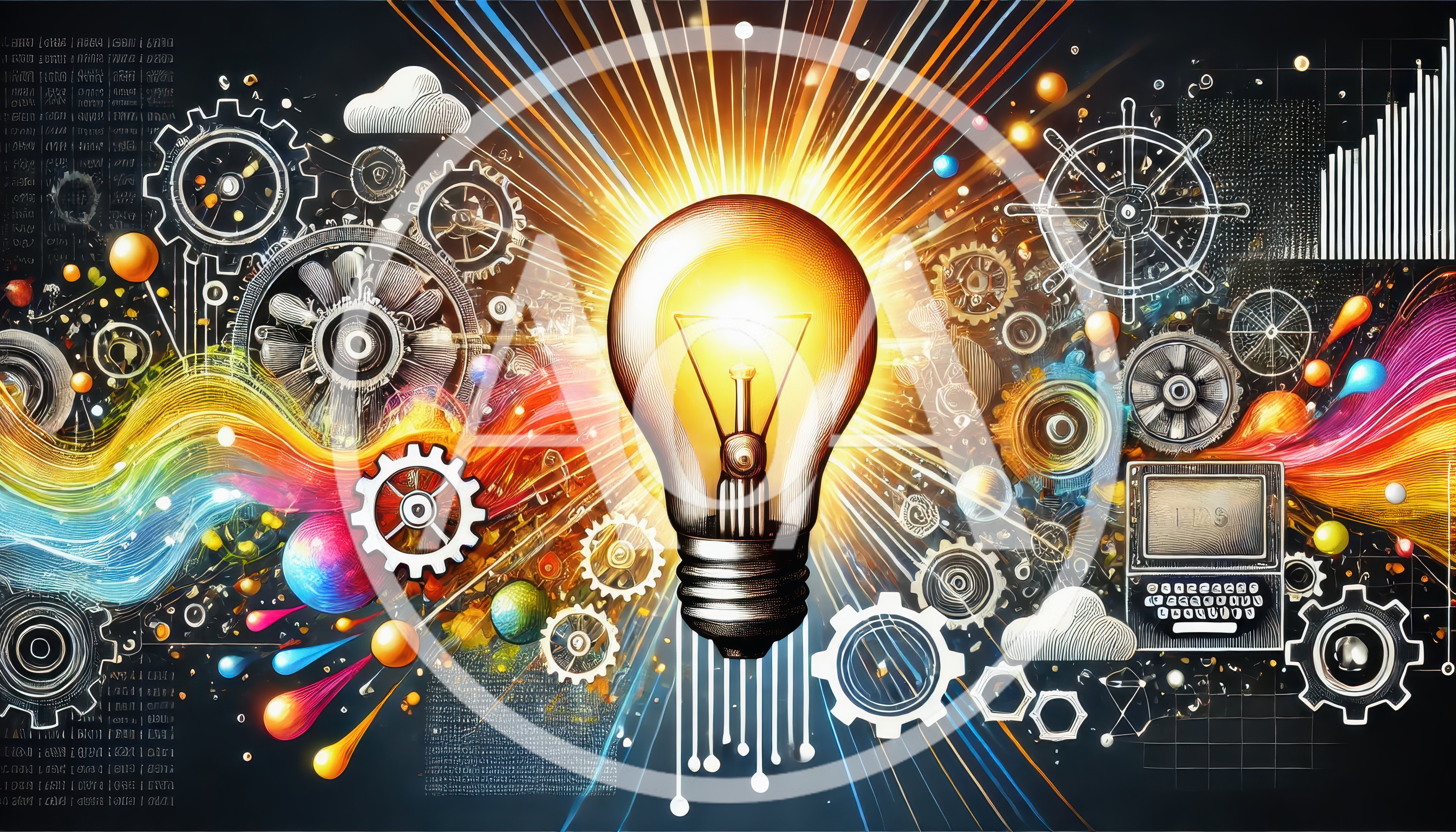Abstract Digital Concept With Glowing Light Bulb And Gears
