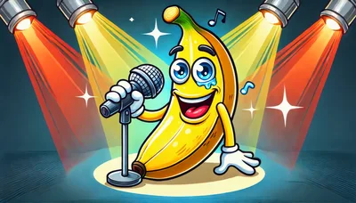 Cartoon Banana Character Singing Into A Microphone On Stage