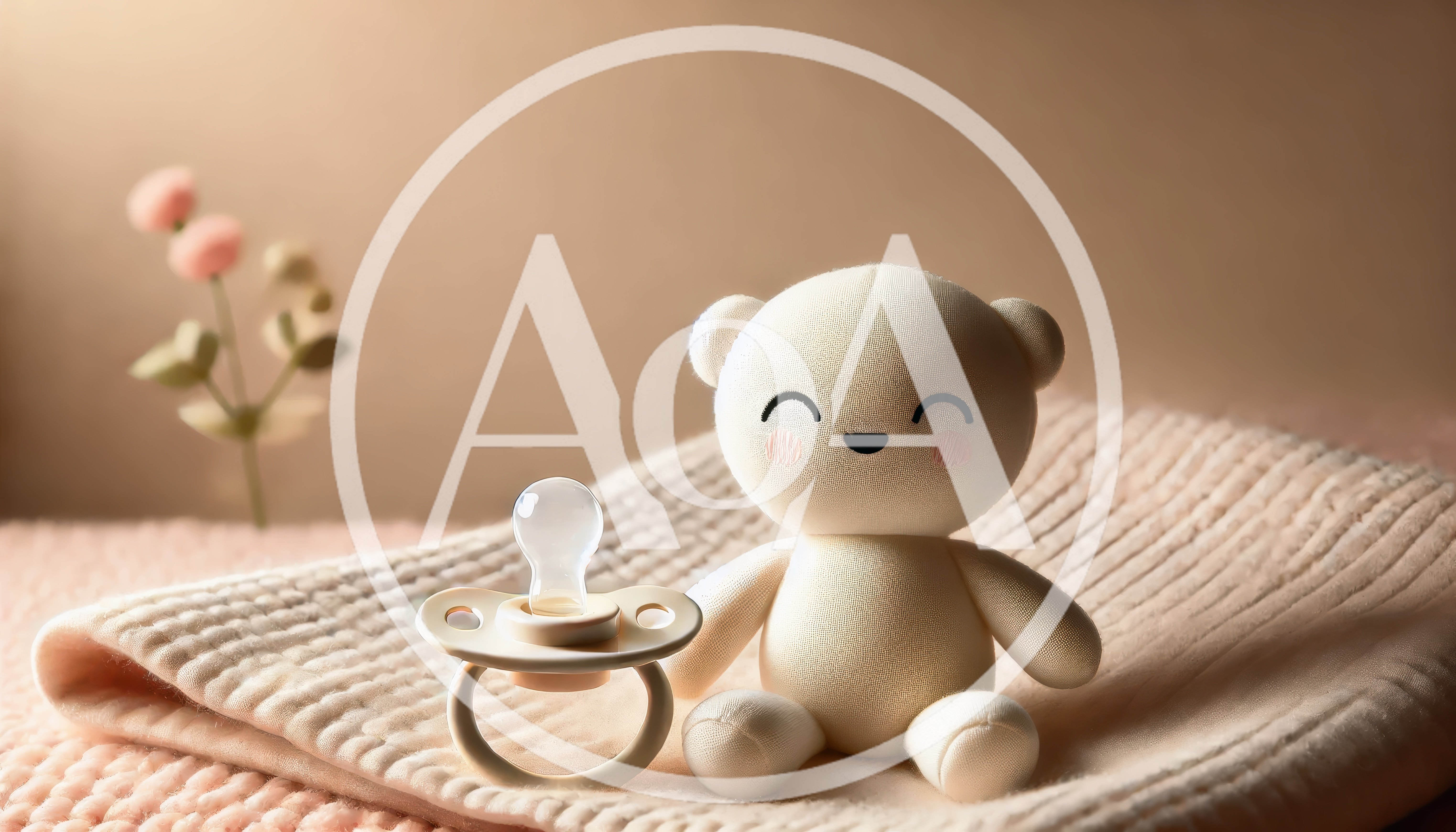 Cute Plush Teddy Bear With Pacifier On Blanket