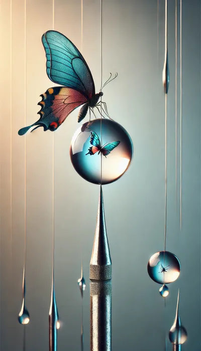 Butterfly Perched On A Glass Sphere On A Metal Spike