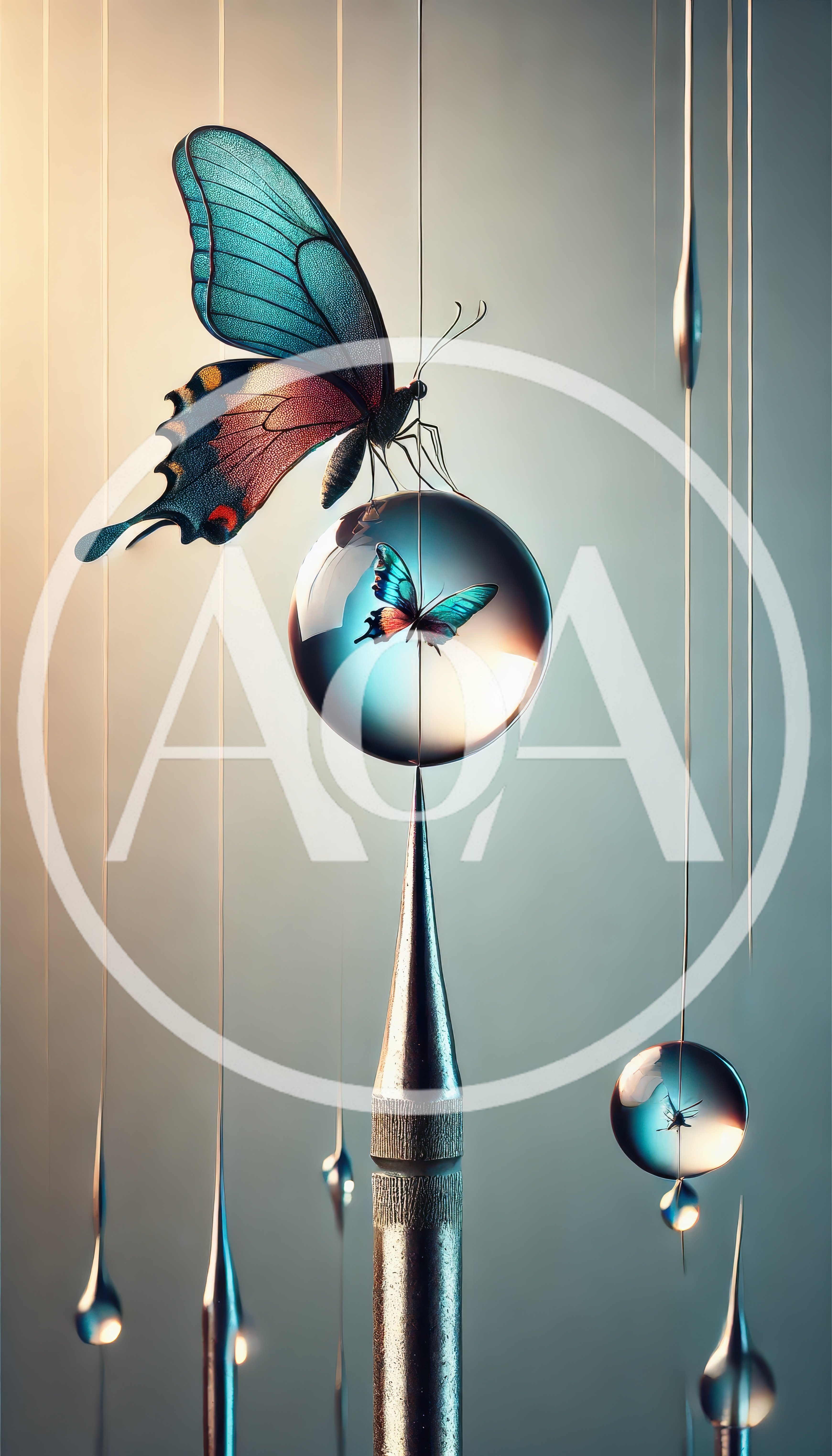Butterfly Perched On A Glass Sphere On A Metal Spike