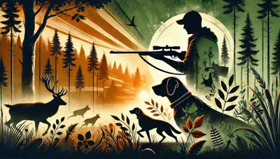 Hunter With Dogs In A Forest Landscape