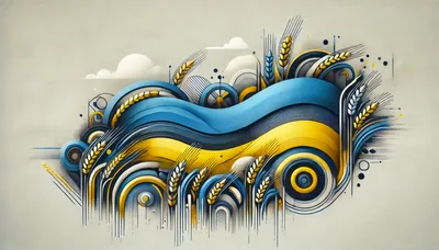 Abstract Ukrainian Flag Design With Wheat Stalks