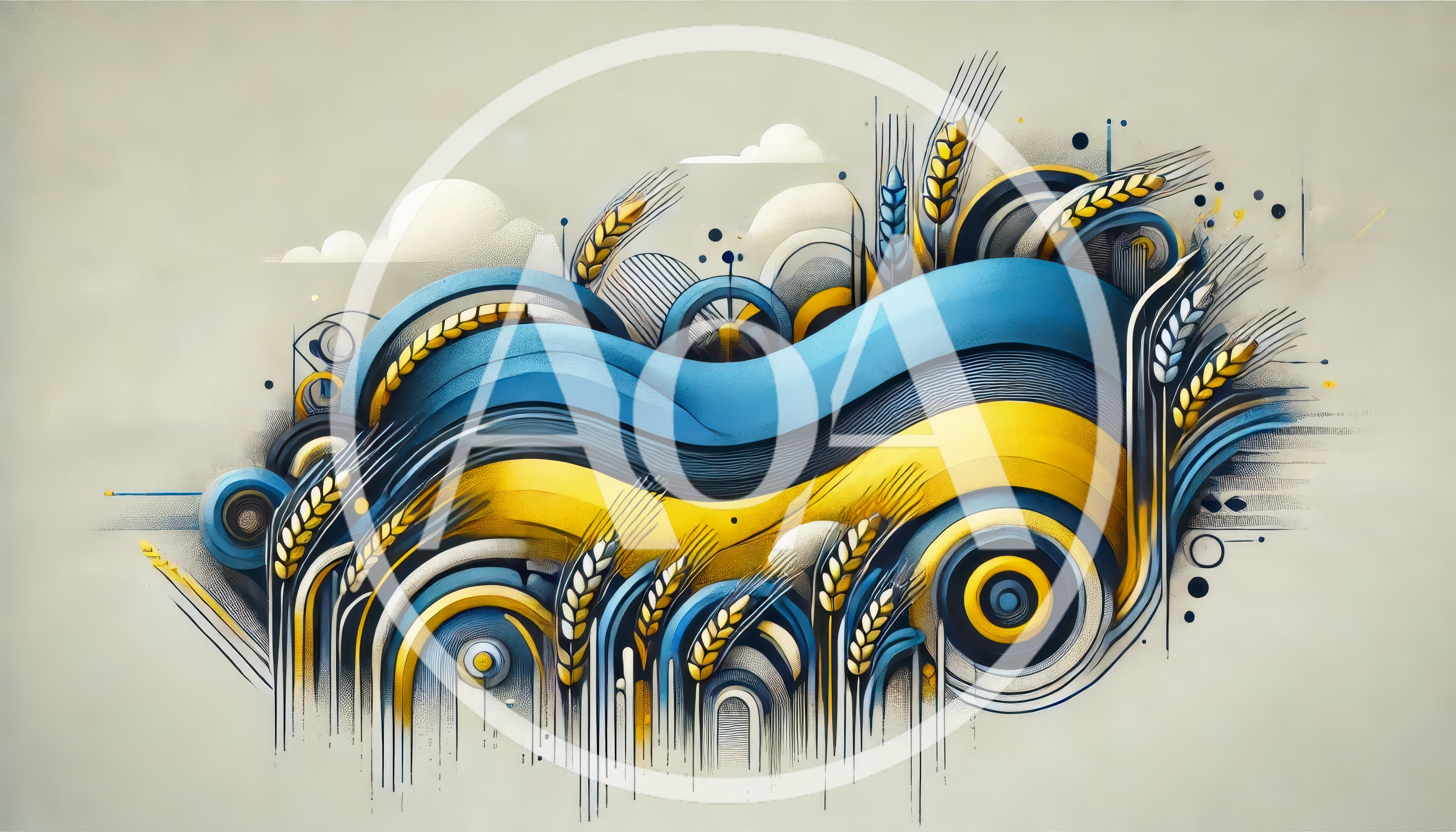 Abstract Ukrainian Flag Design With Wheat Stalks