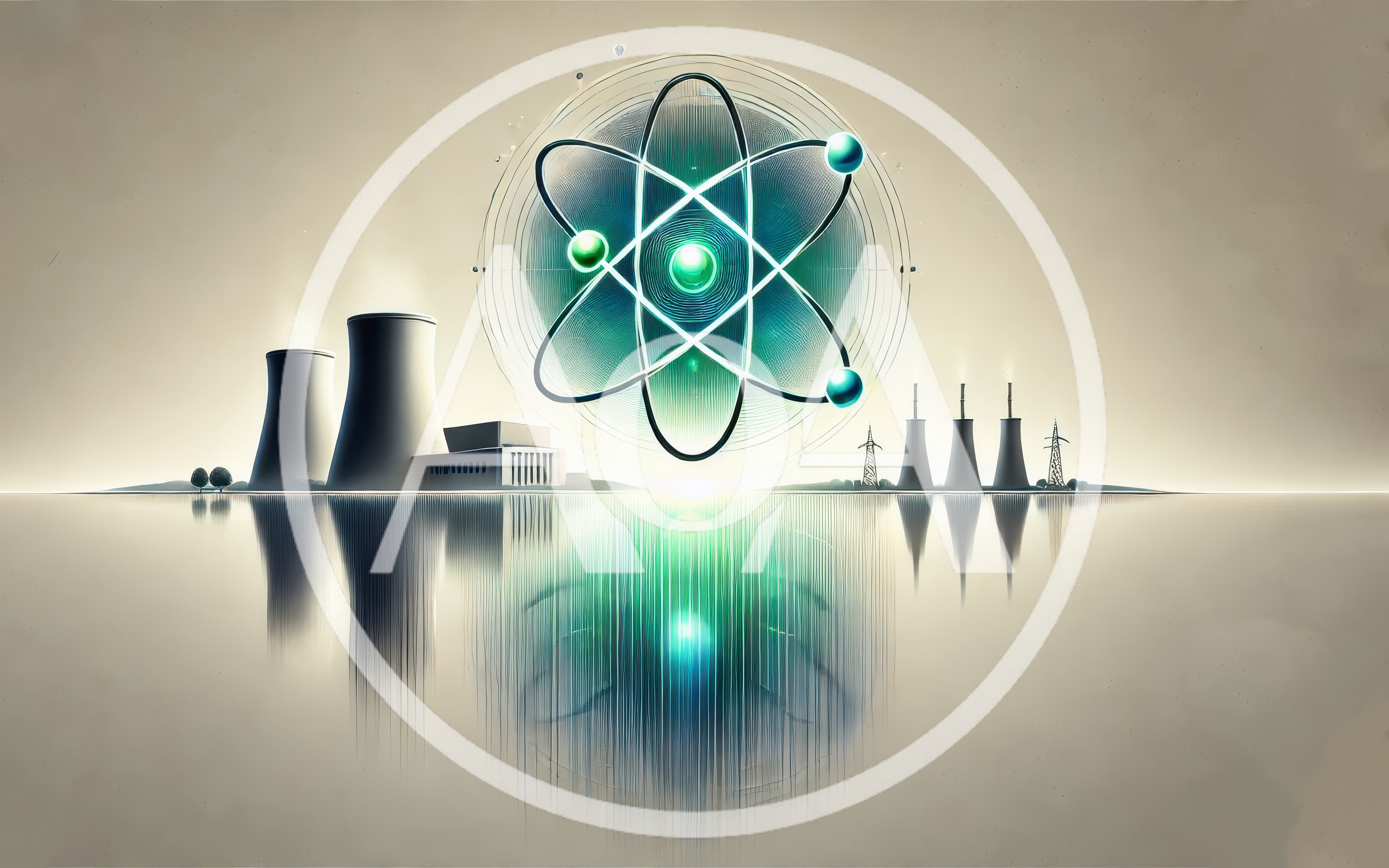 Nuclear Power Plant With Floating Atomic Symbol