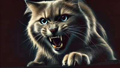 Aggressive Cat With Bared Teeth And Claws