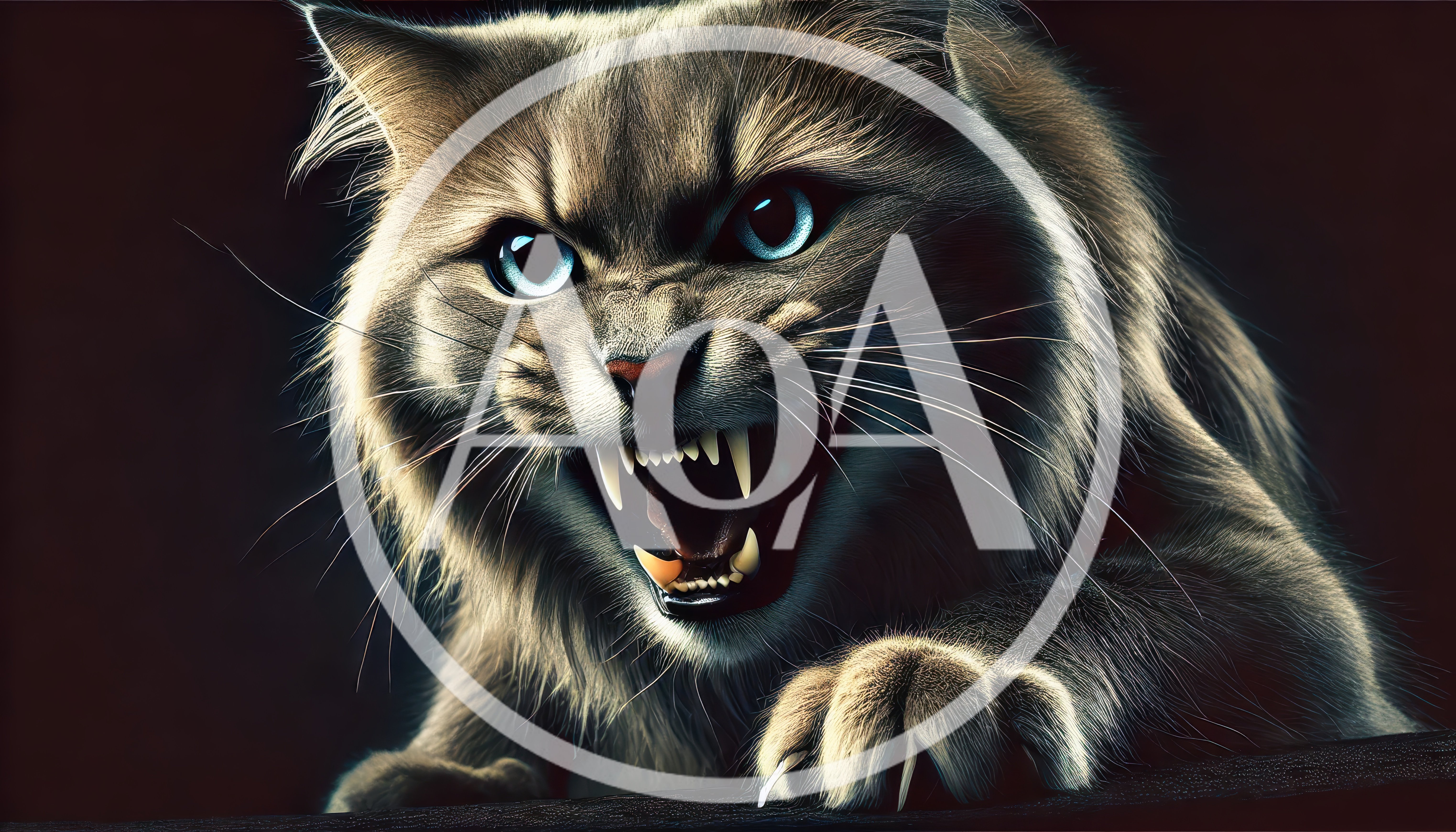 Aggressive Cat With Bared Teeth And Claws