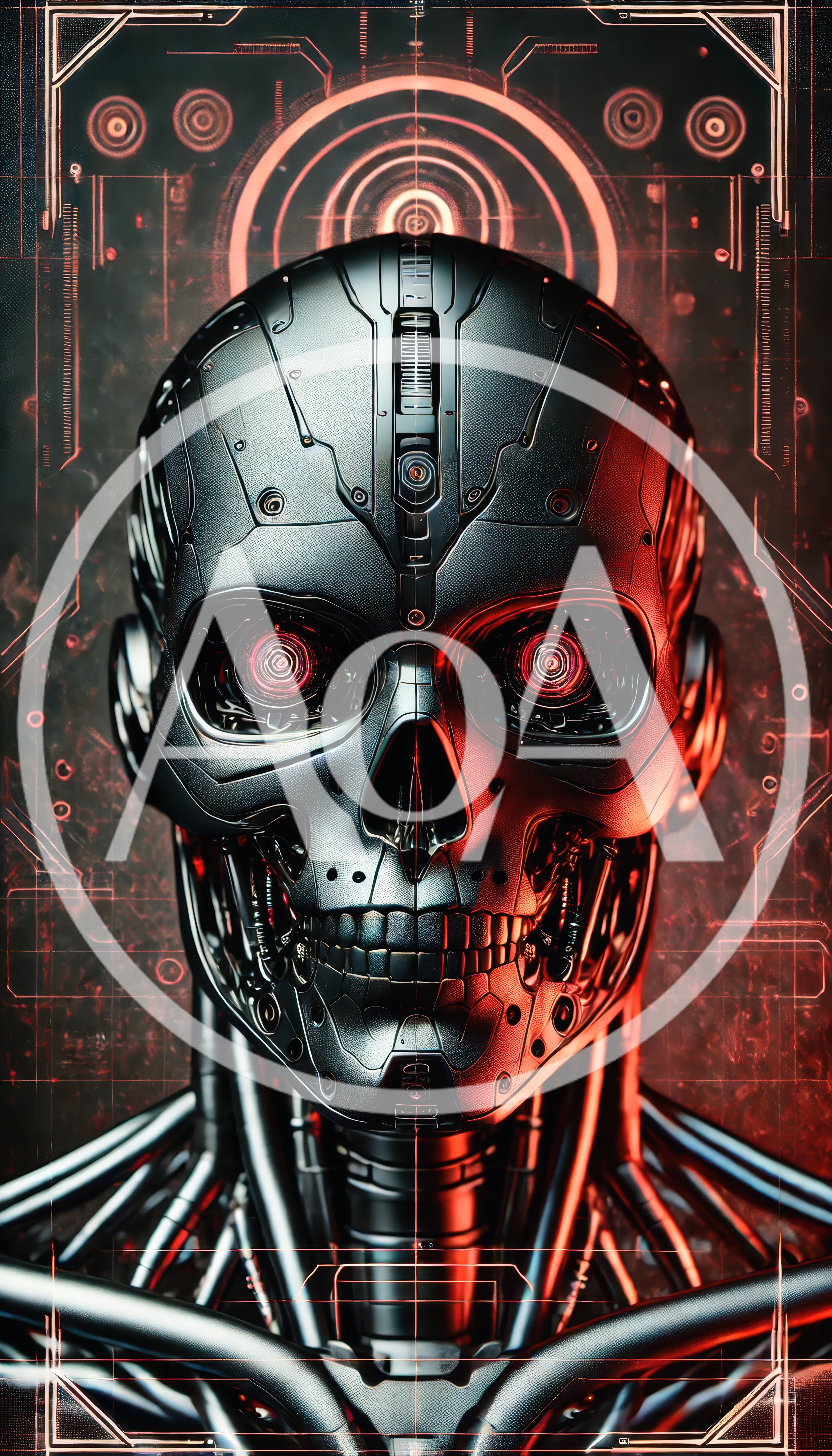 Futuristic Robotic Skull With Glowing Red Eyes
