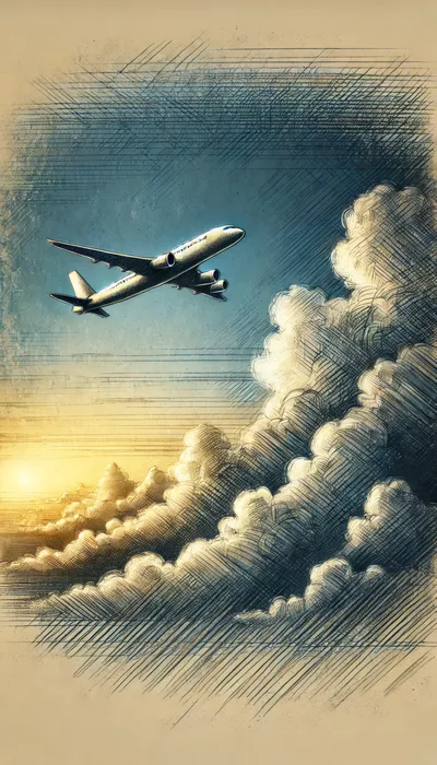 Commercial Airplane Flying Above Clouds At Sunset