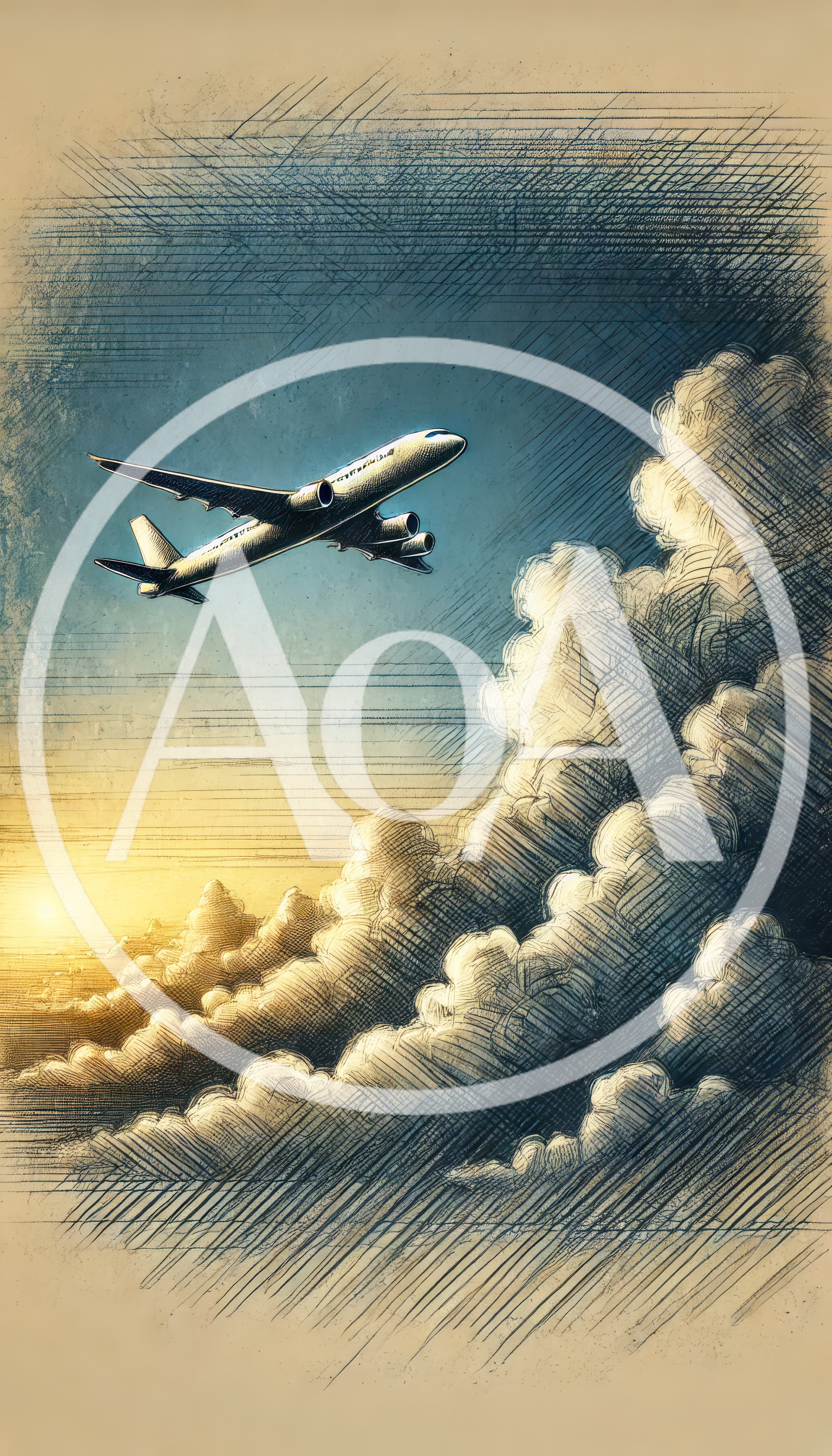 Commercial Airplane Flying Above Clouds At Sunset