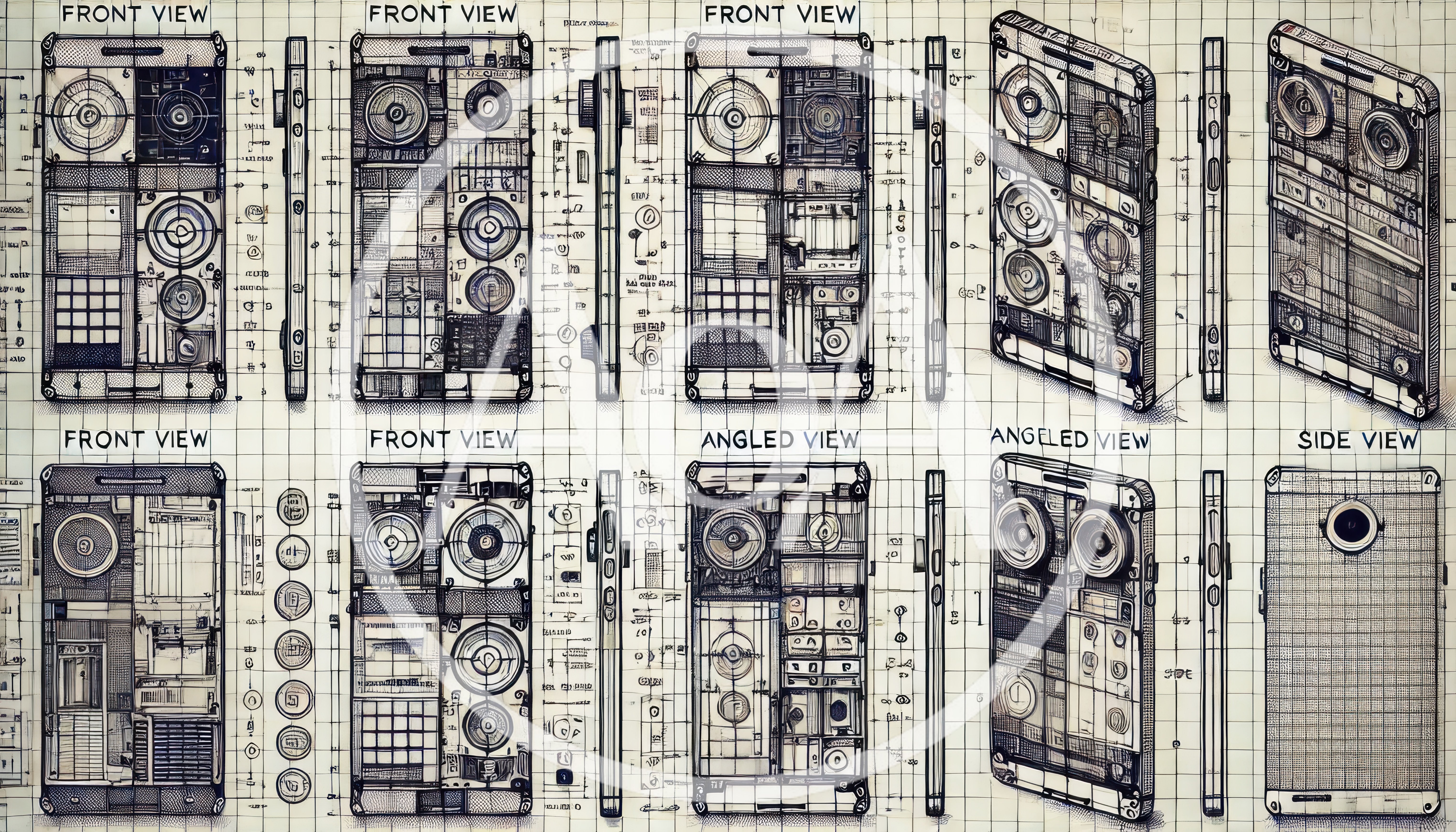 Technical Blueprint Sketches Of Smartphone Device Designs
