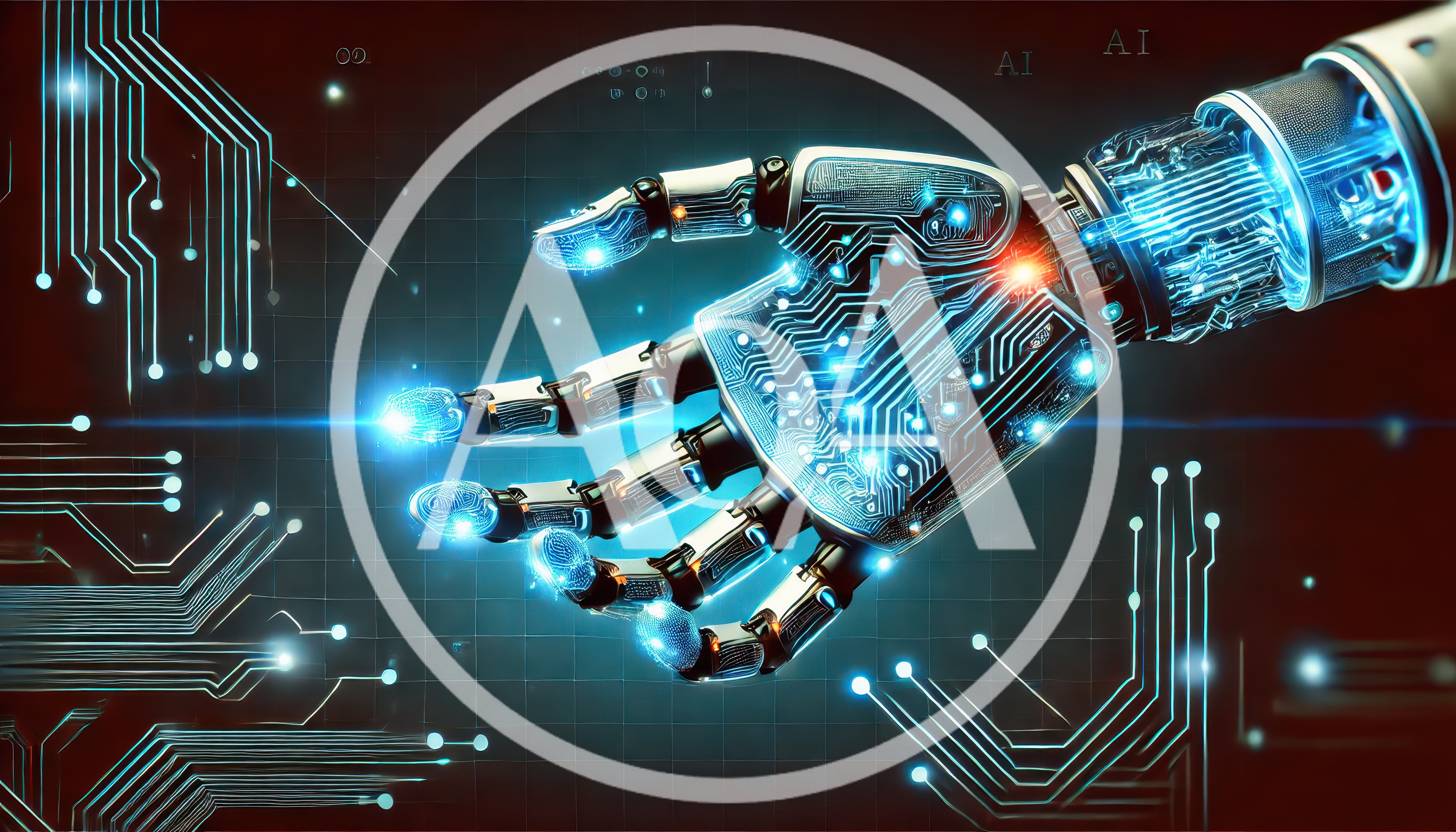 Futuristic Robotic Hand Interacting With Digital Circuitry