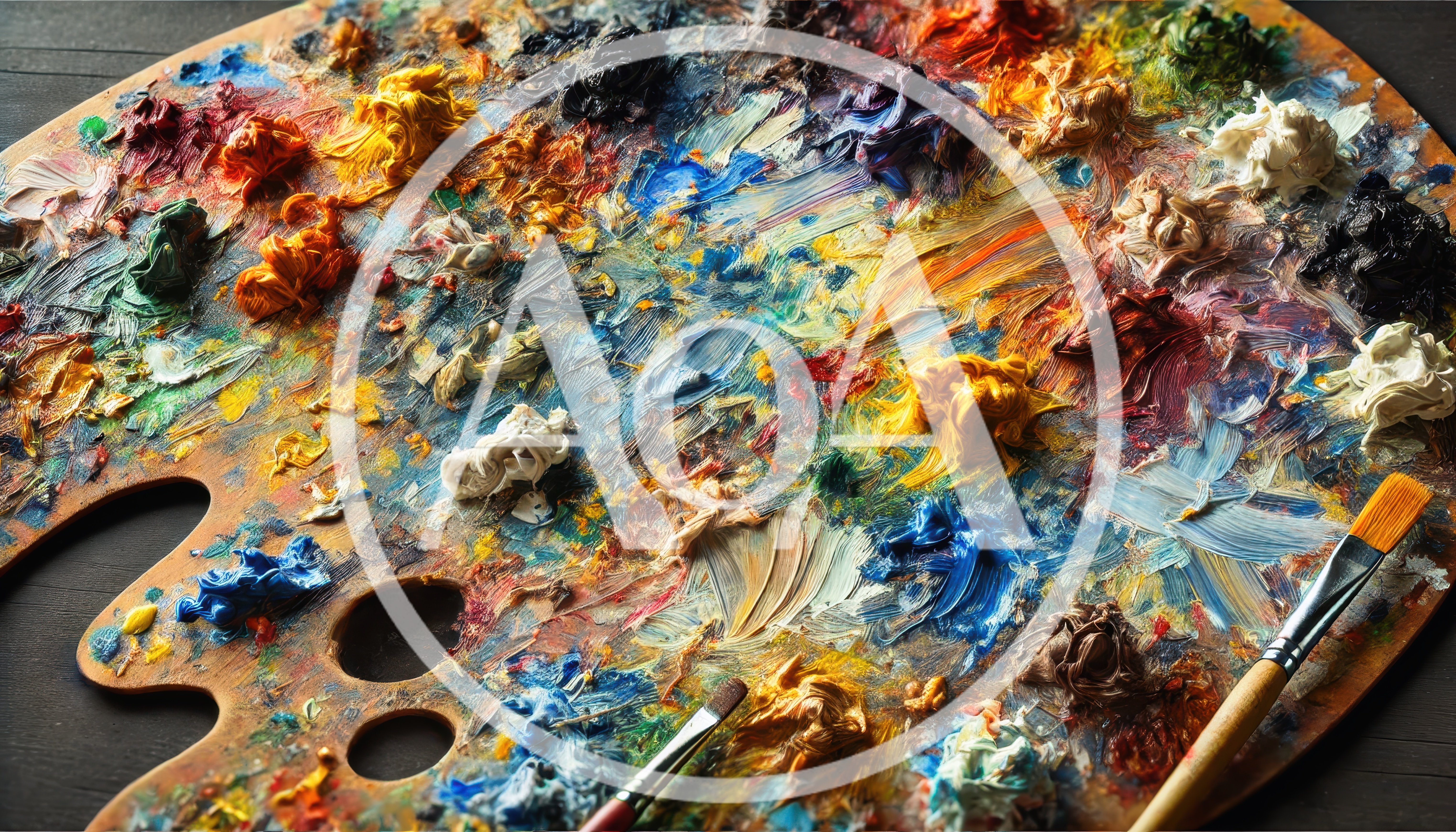 Artist Wooden Palette With Oil Paints And Brushes