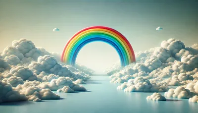 Surreal Rainbow Archway Over Dreamy Cloud Landscape